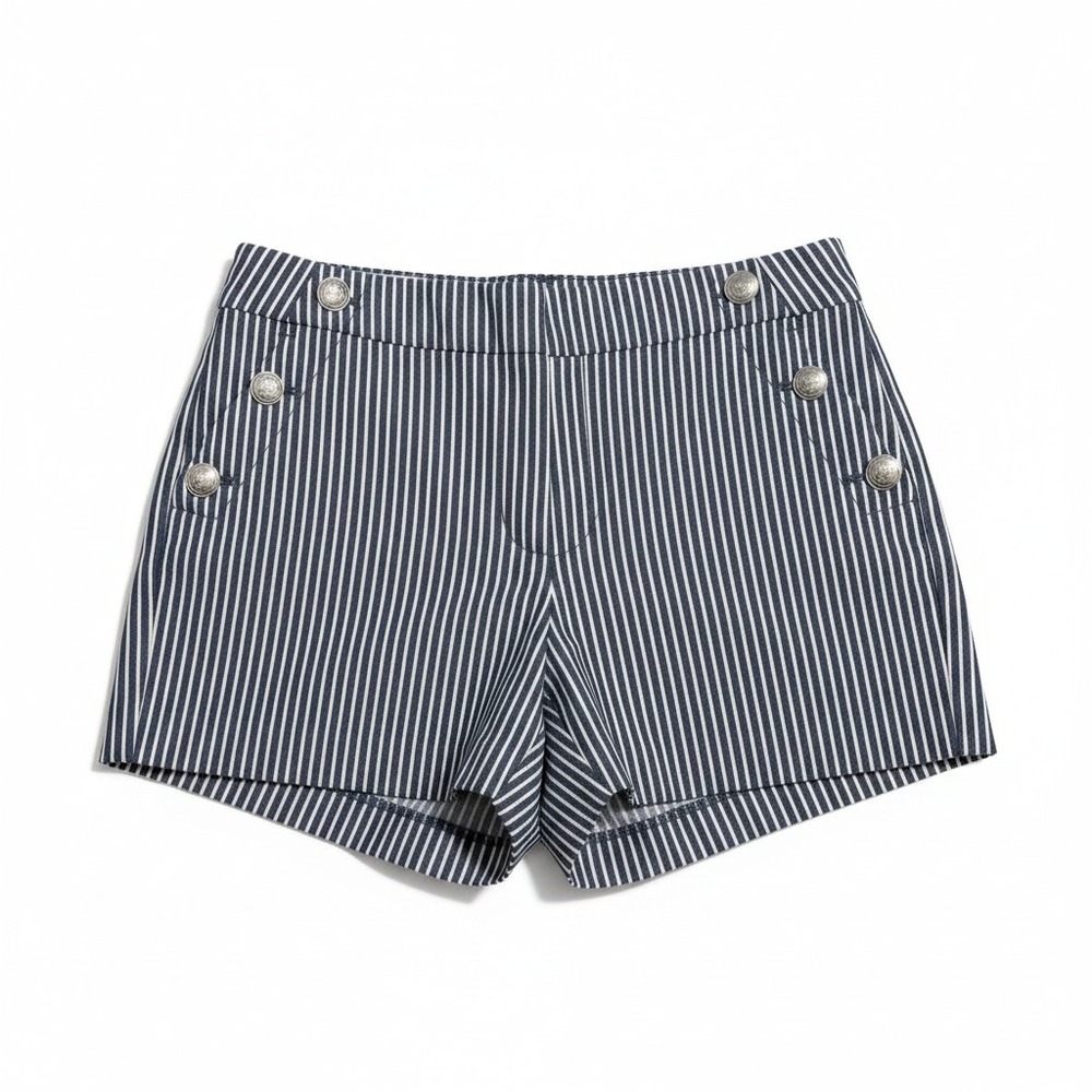 Loft The Riviera Shorts Womens 6 Navy Blue White Striped Nautical Anchor Buttons